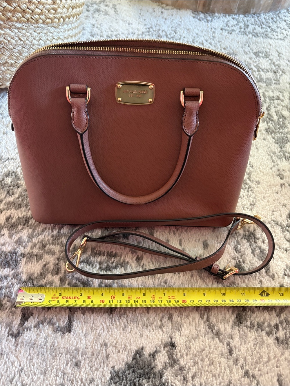 Michael Kors Chestnut Brown Leather Dome Satchel with Gold Hardware